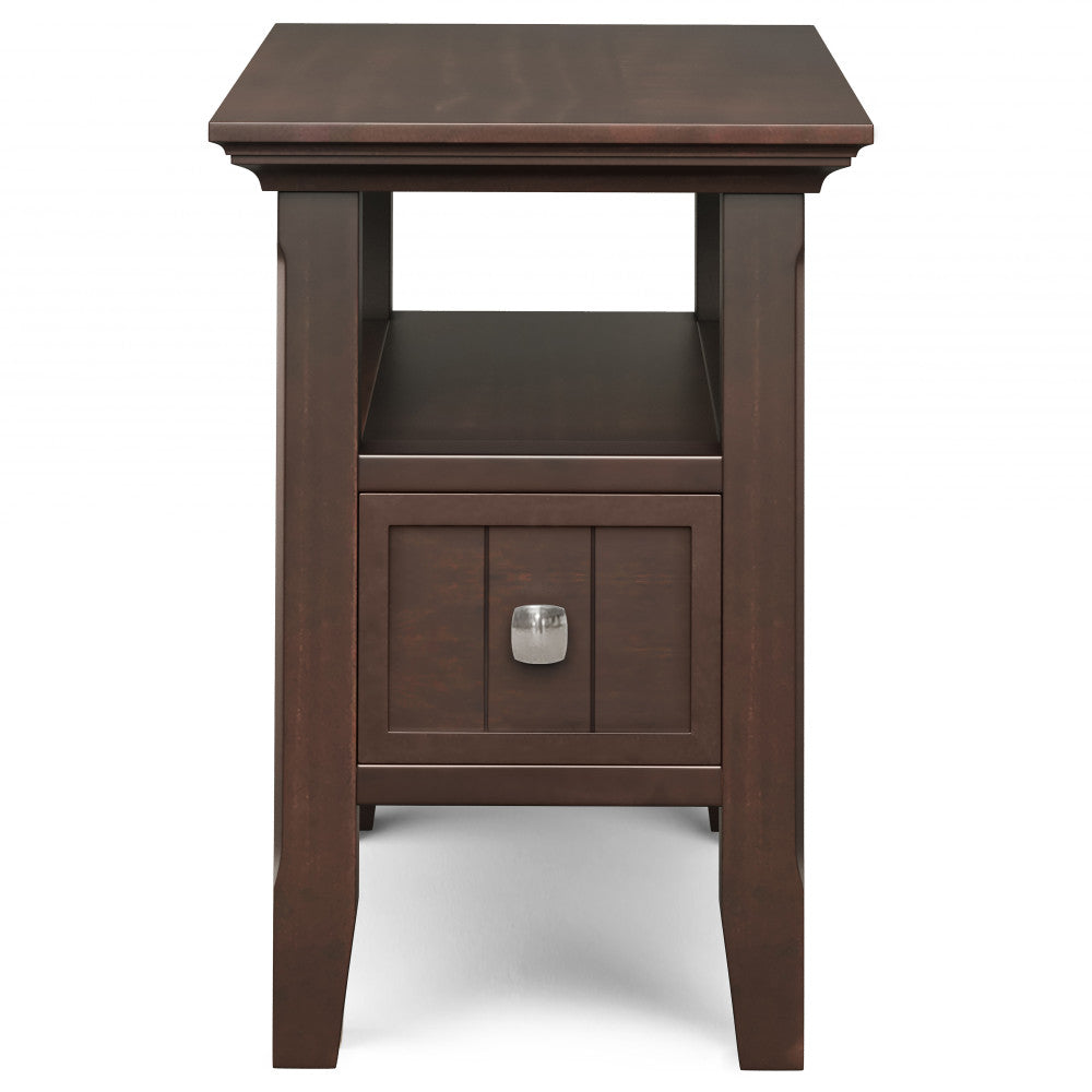 Acadian Solid Wood Narrow Side Table with Drawer in Brunette