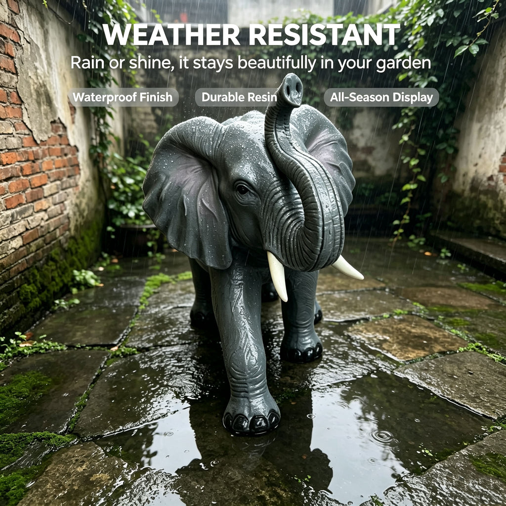 20'' Tall Resin Elephant Statue with Raised Trunk