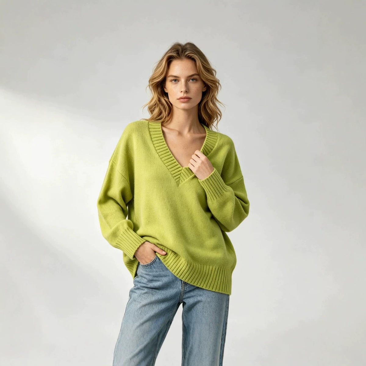Women's Loose-fit V-neck Casual All-match Knit Sweater
