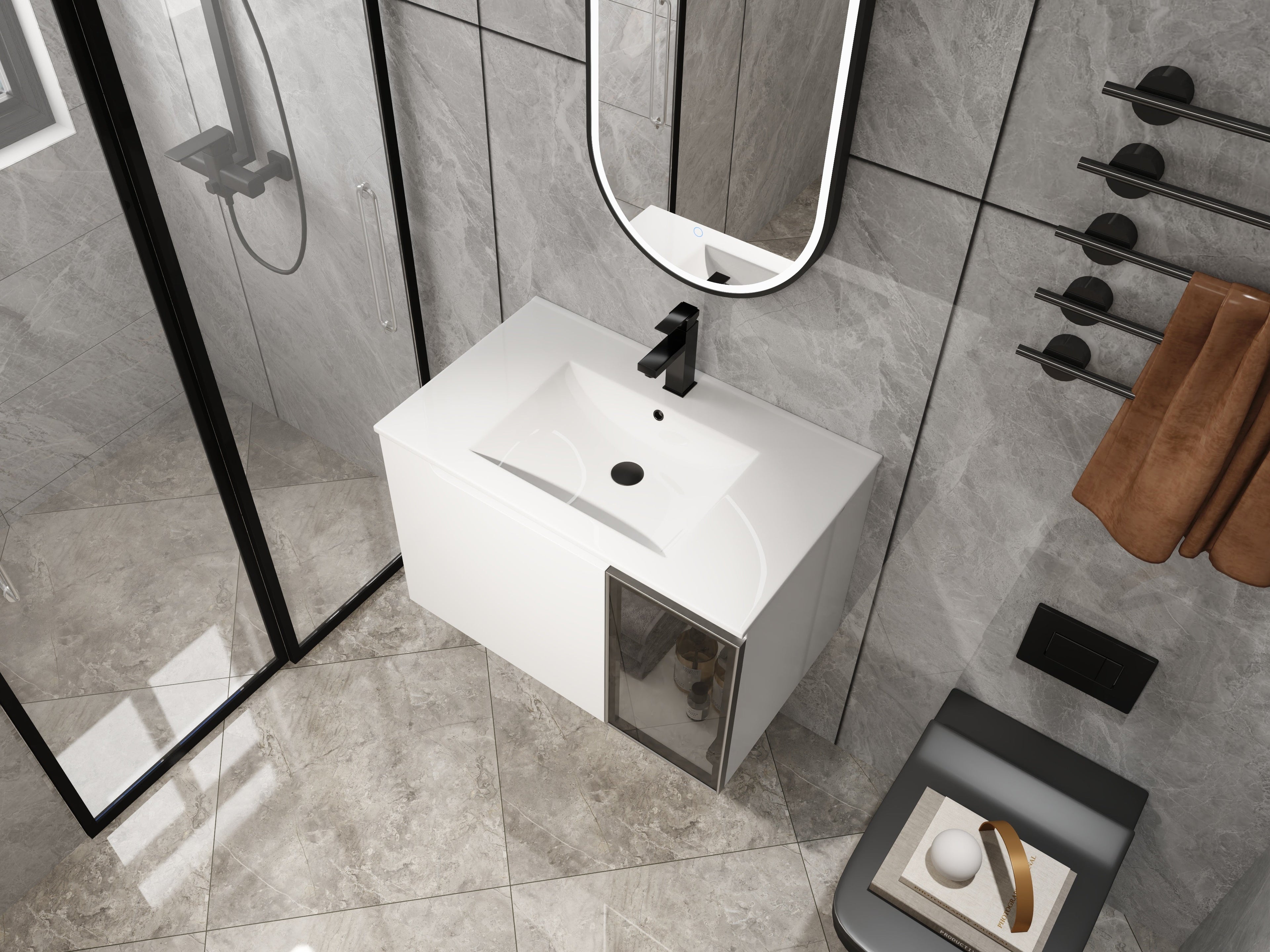 30" Wall-Mounted Bathroom Vanity With Ceramic Sink