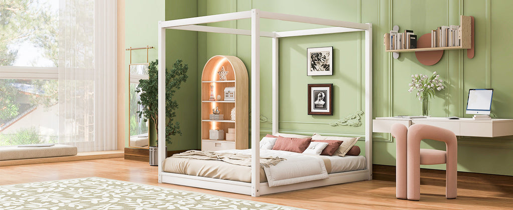 Queen Size Canopy Platform Bed with Support Legs