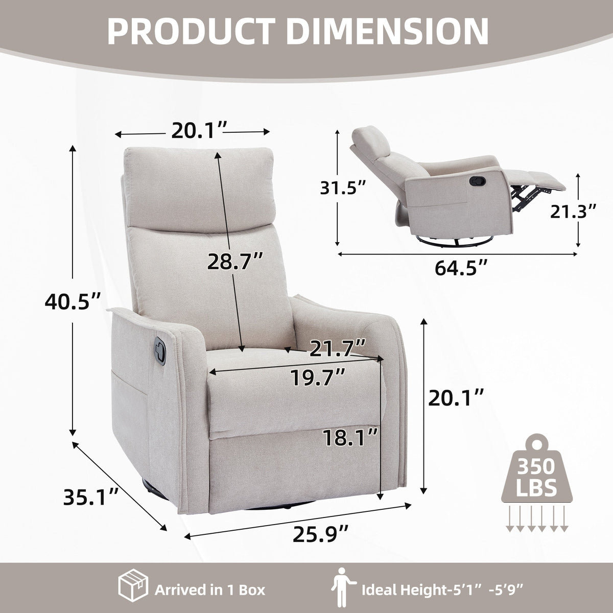 Heat Massage Manual Recliner Chair with Rocker and Swivel in Fabric