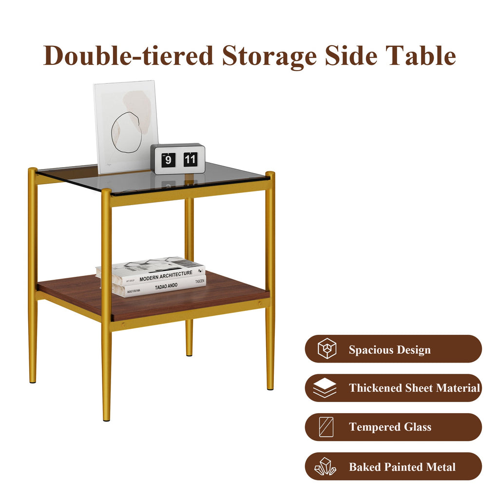 Set of 2 Rectangle End Tables with Tempered Glass Top