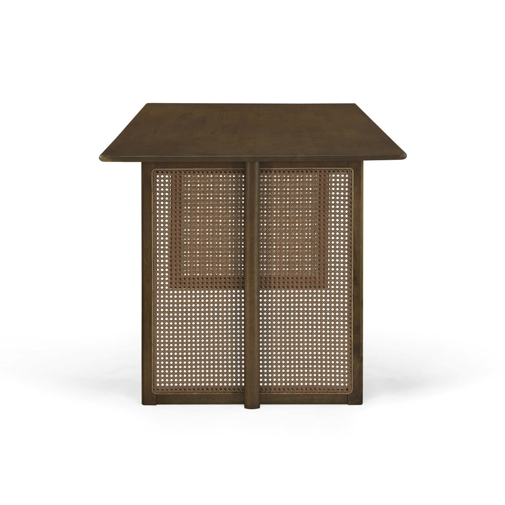 Walnut-Colored Rubber Wood Dining Set with Plastic Rattan – 1 Table + 2 Benches