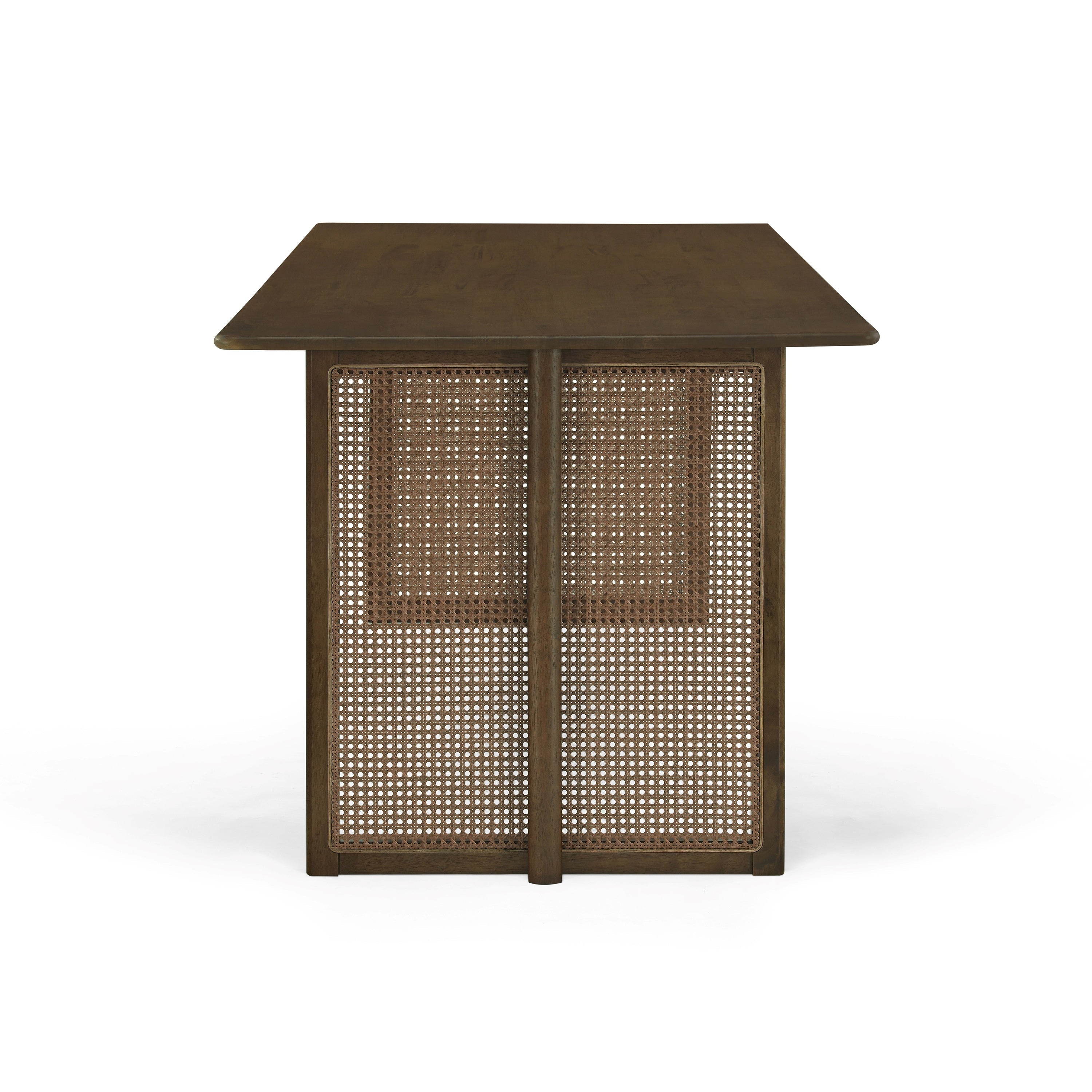 Walnut-Colored Rubber Wood Dining Set with Plastic Rattan – 1 Table + 2 Benches