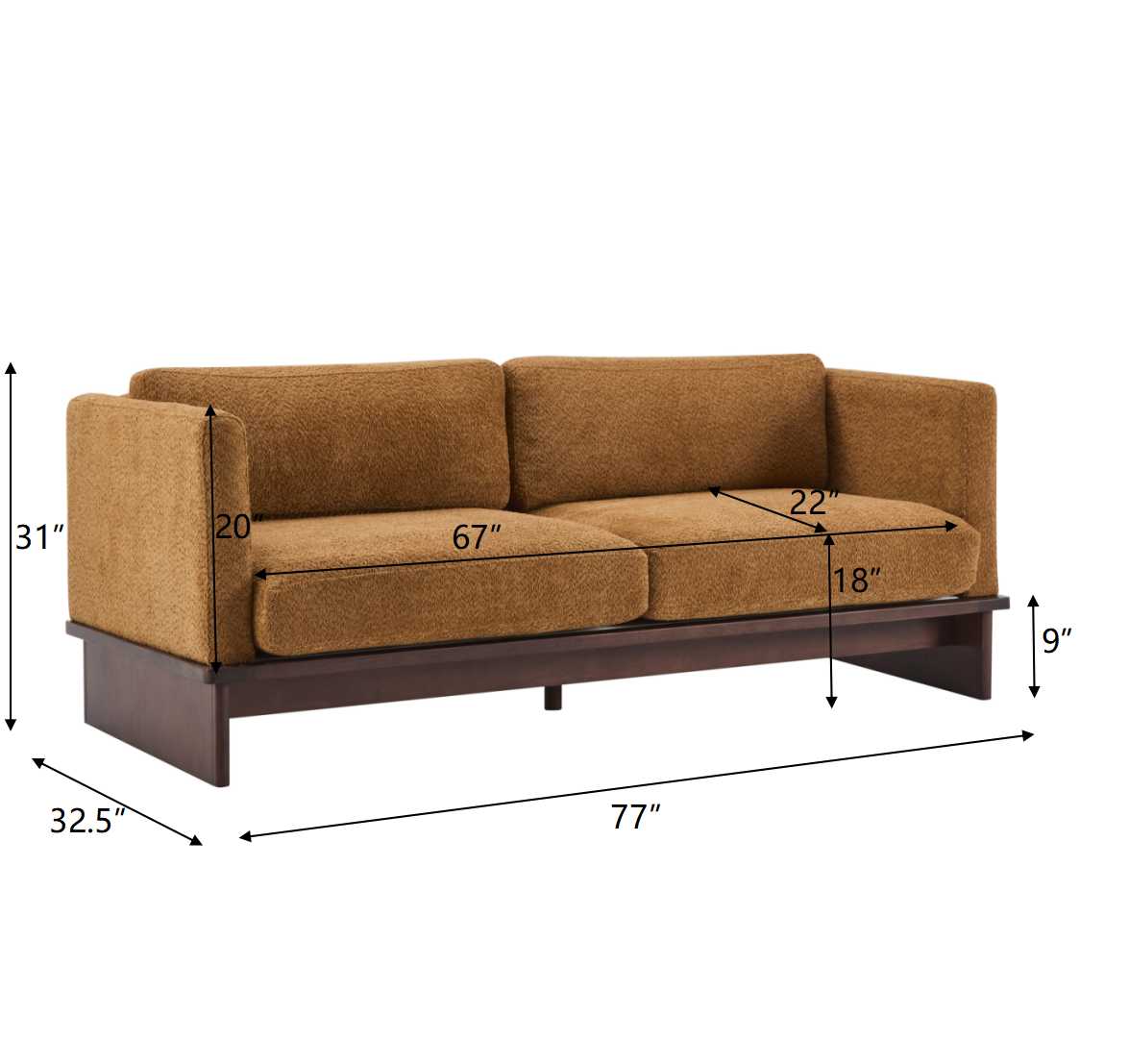 77 in. Square Arm Modern 3 Seater Boucle Sofa