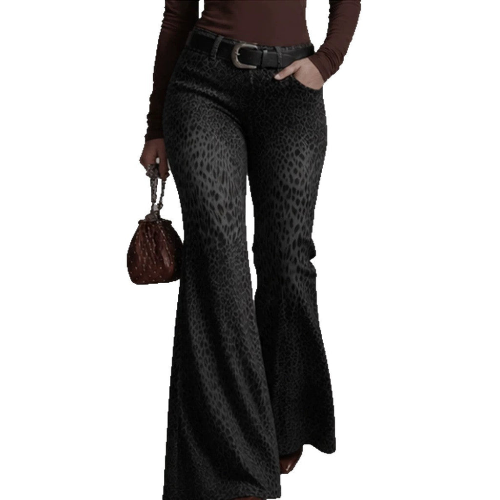 Women's Retro Leopard-Print High-Waisted Flare Pants