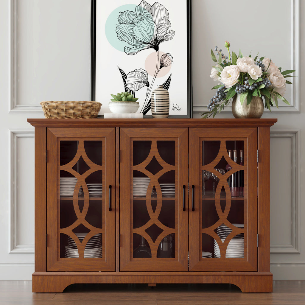 Spacious Size Sideboard with 3 Clear Tempered Glass Doors