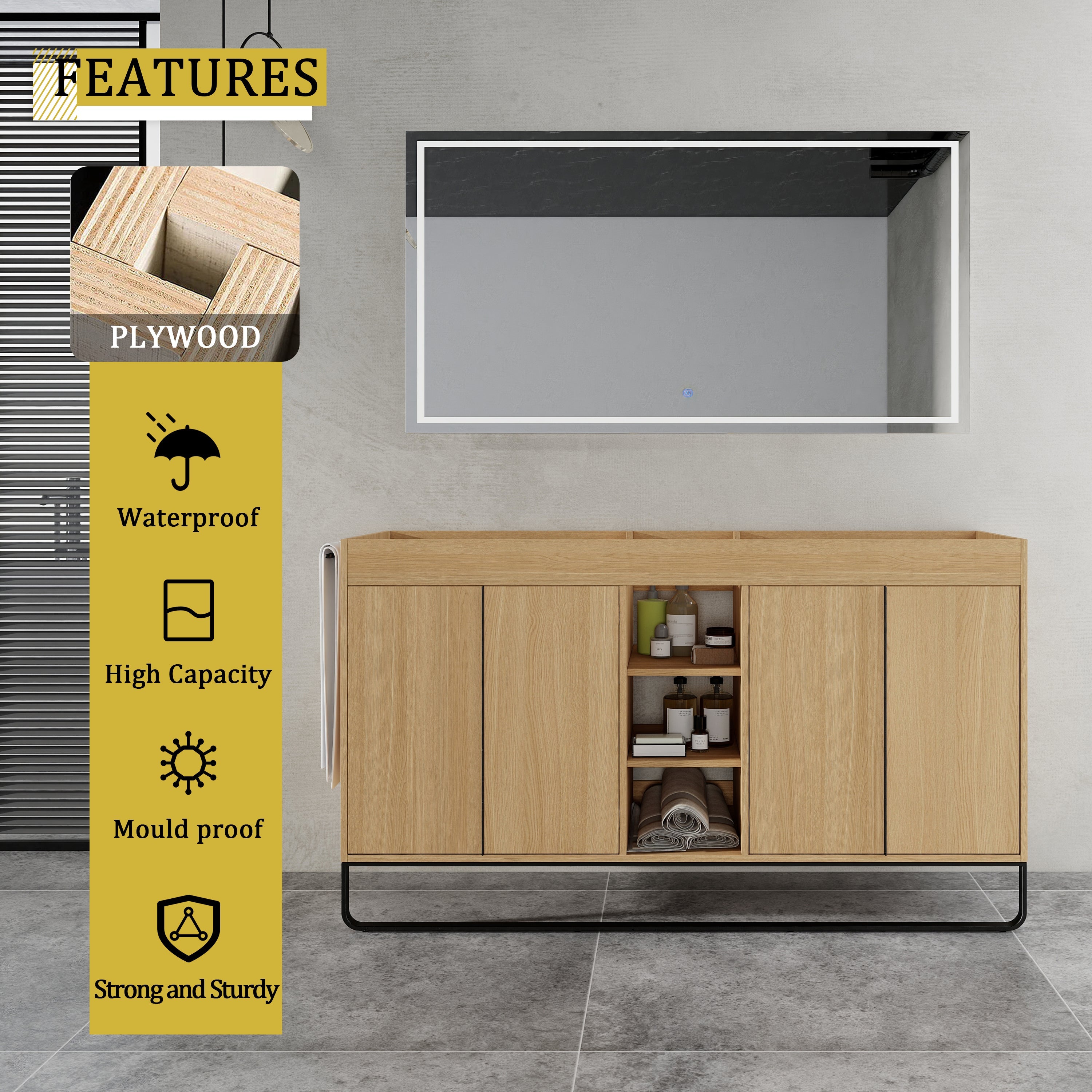 60" Freestanding Bathroom Vanity Cabinet