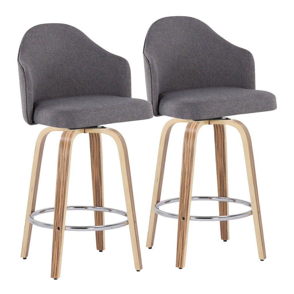 Mid-Century Modern Fixed-Height Counter Stool with Zebra Wood Legs
