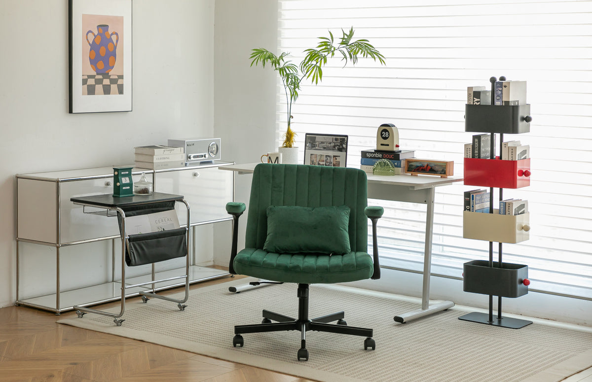 Green Velvet Criss Cross Armrest Office Chair