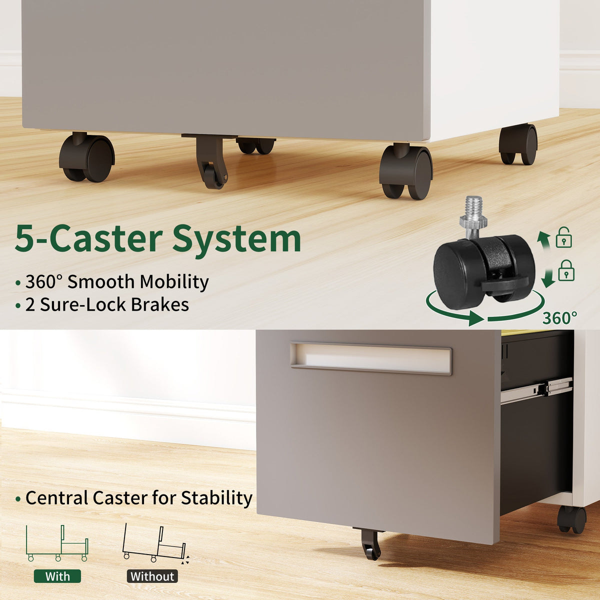 2-Drawer Mobile File Cabinet with Lock