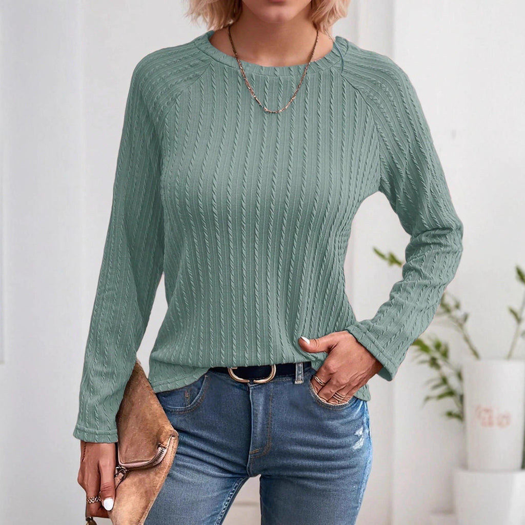 New Women's Long-Sleeve Top Autumn Winter Casual Solid Color Round Neck T-Shirt