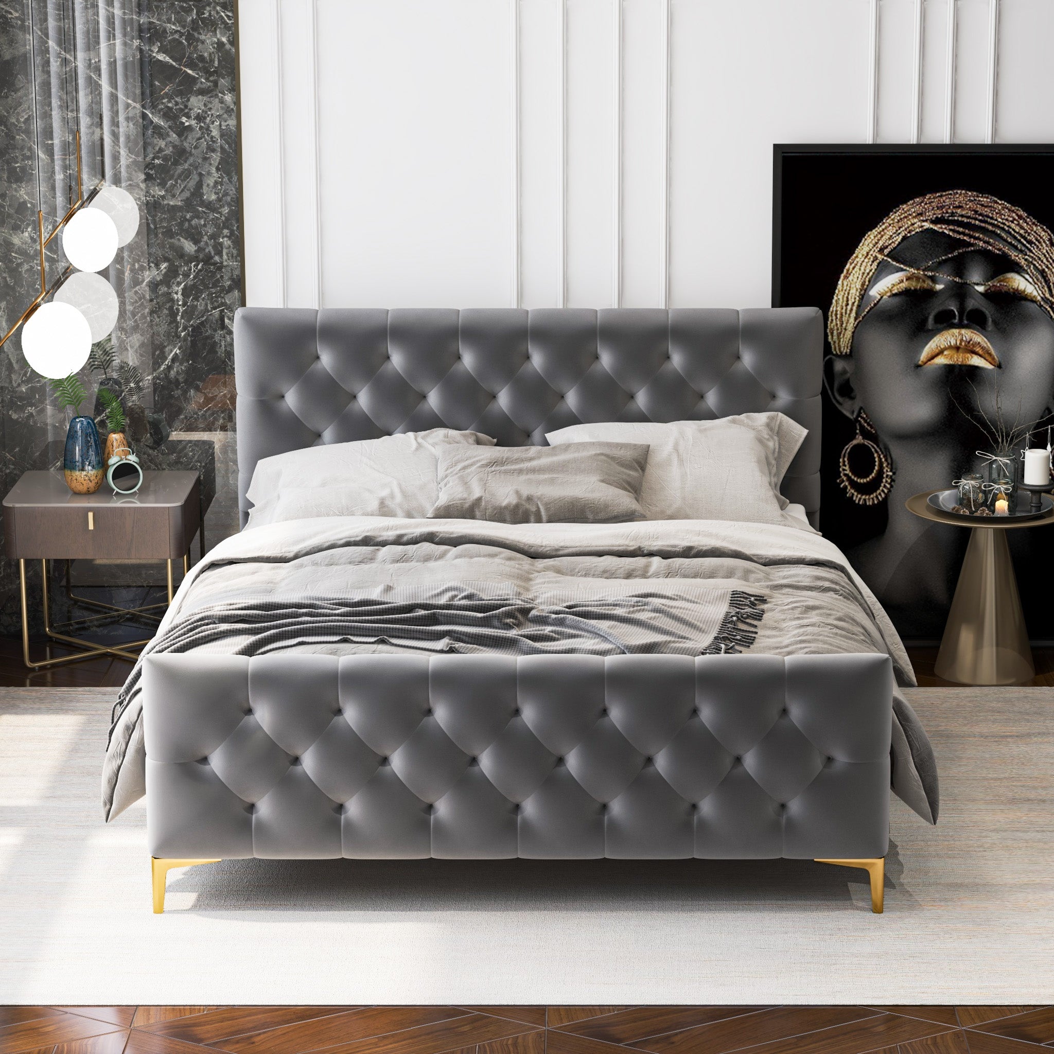 Bailey Dark Mid-Century Modern Platform Bed