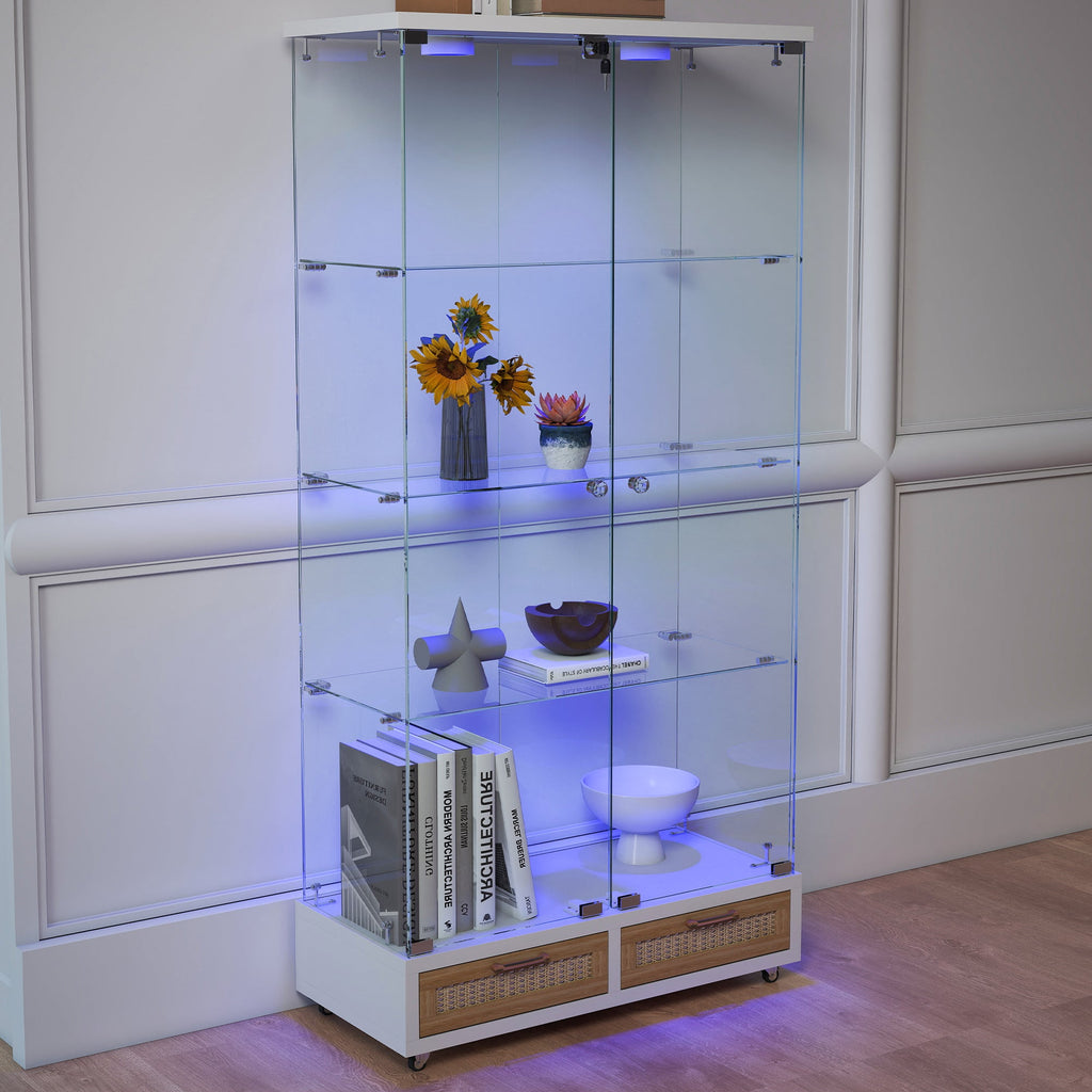 Modern Glass Display Cabinet with Large Drawers