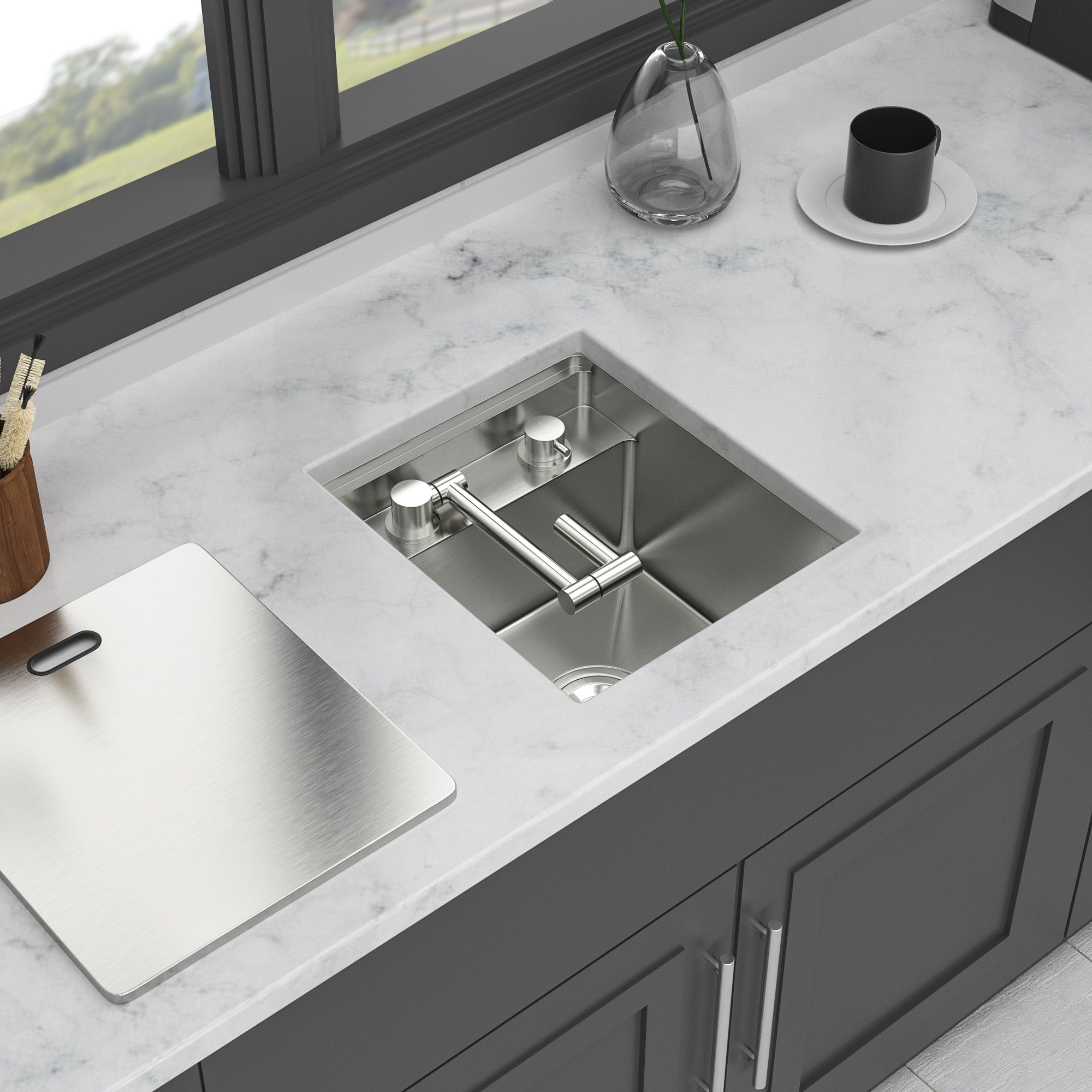 15" Undermount Bar Sink With Folding Faucet