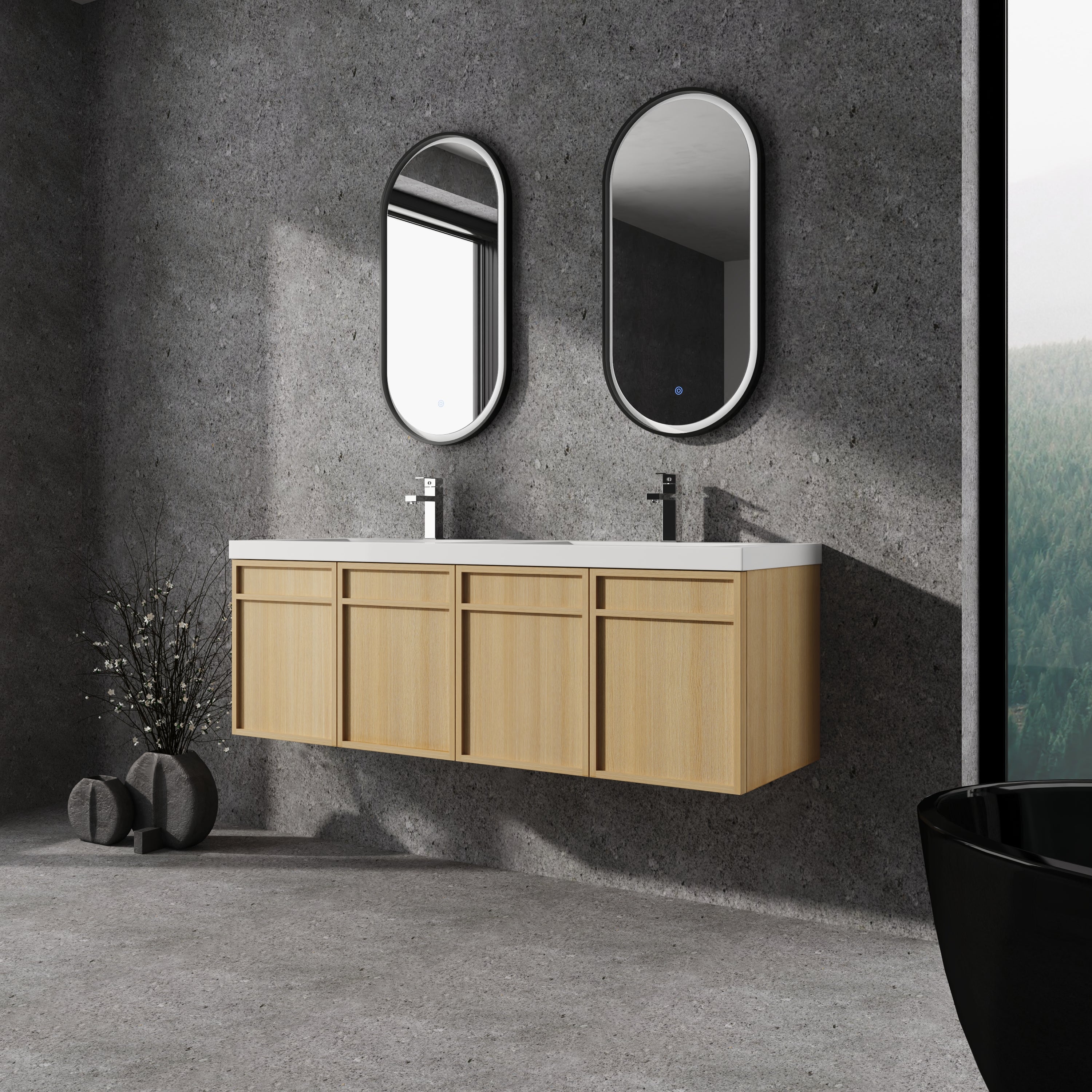60" Wall-Mounted Bathroom Vanity with Double Resin Sink