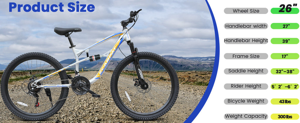 26 Inch Mountain Bike with 21-Speeds & Full Suspension