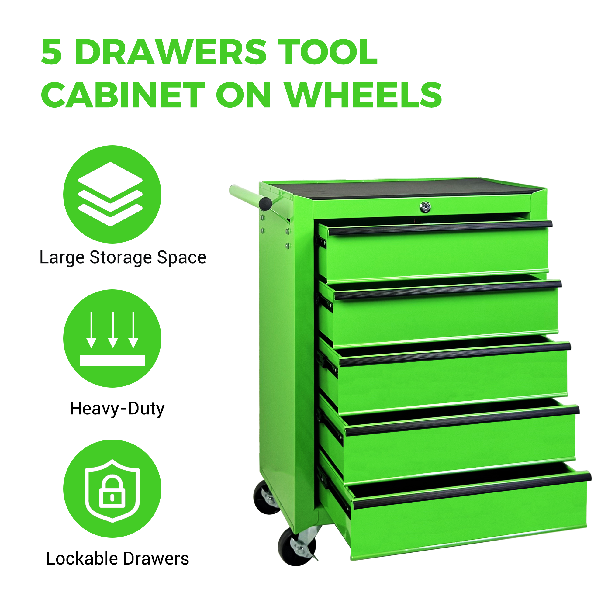 Rolling Metal Tool Chest with 5 Drawers