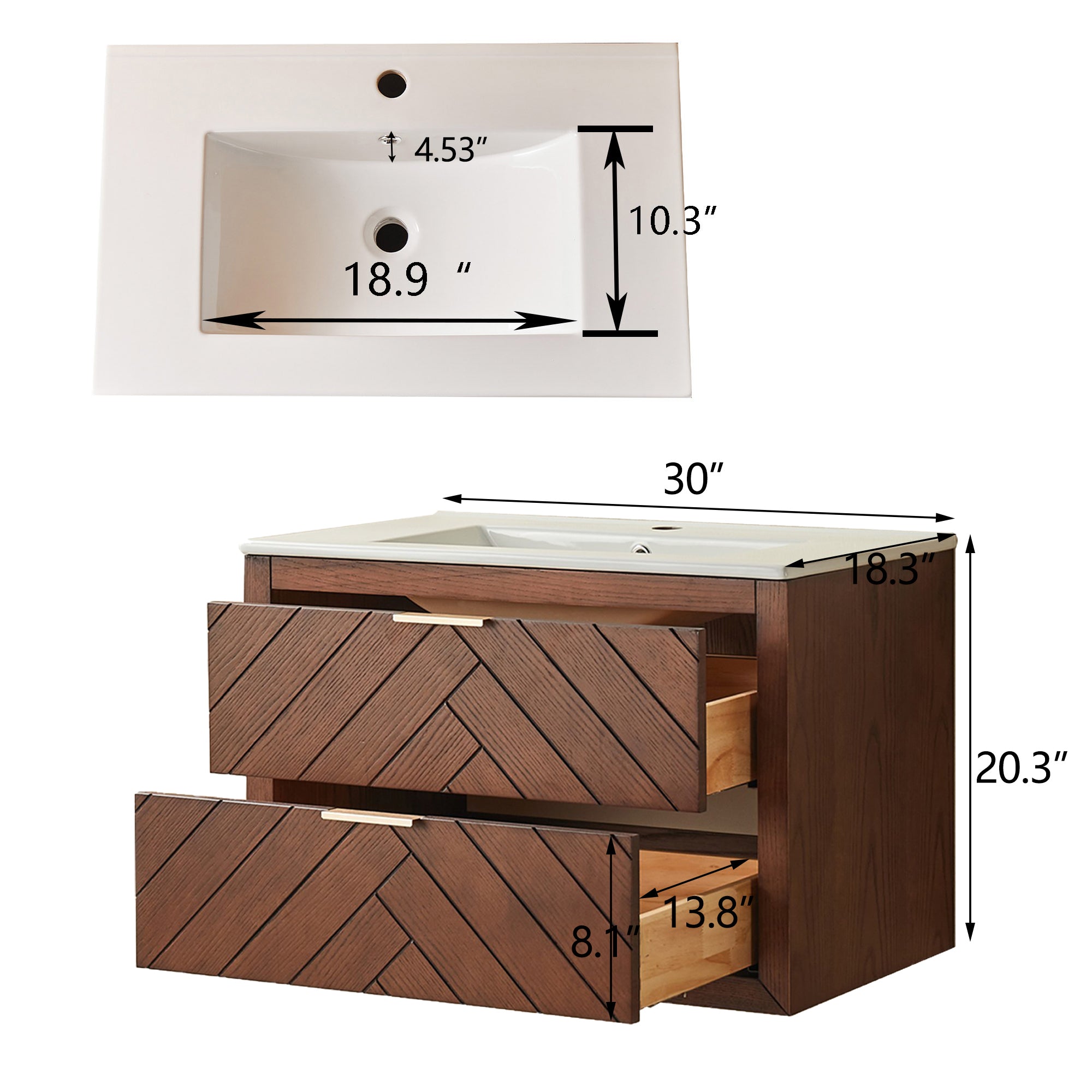 30" Pre-Assembled Wall Mounted & Floating Single Vanity Cabinet