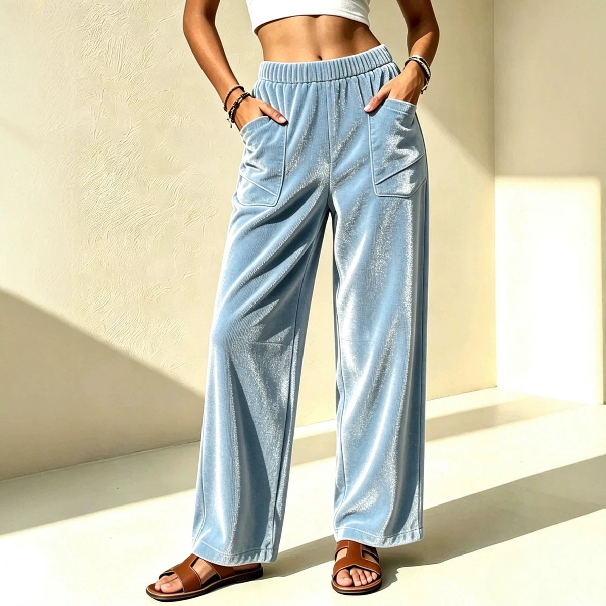 Loose-fit Slimming Draping Wide-leg Casual Pants