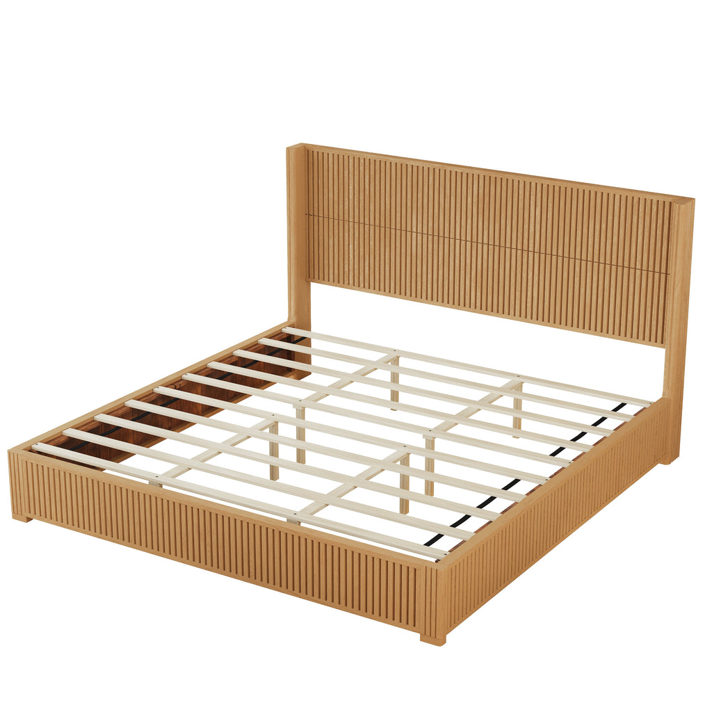 Solid Wood Platform Bed Frame with Headboard - King Size