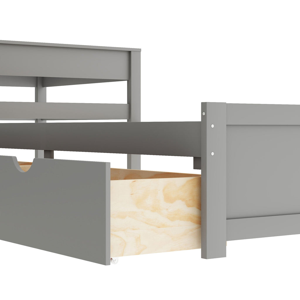 L-Shaped Platform Bed with Trundle and Built-In Desk - Gray