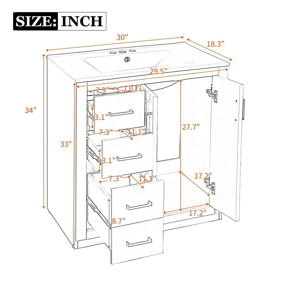 30'' Bathroom Vanity with Ceramic Sink Combo