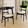 Set of 2 Dining Chairs - Upholstered Seat, Rubberwood Legs
