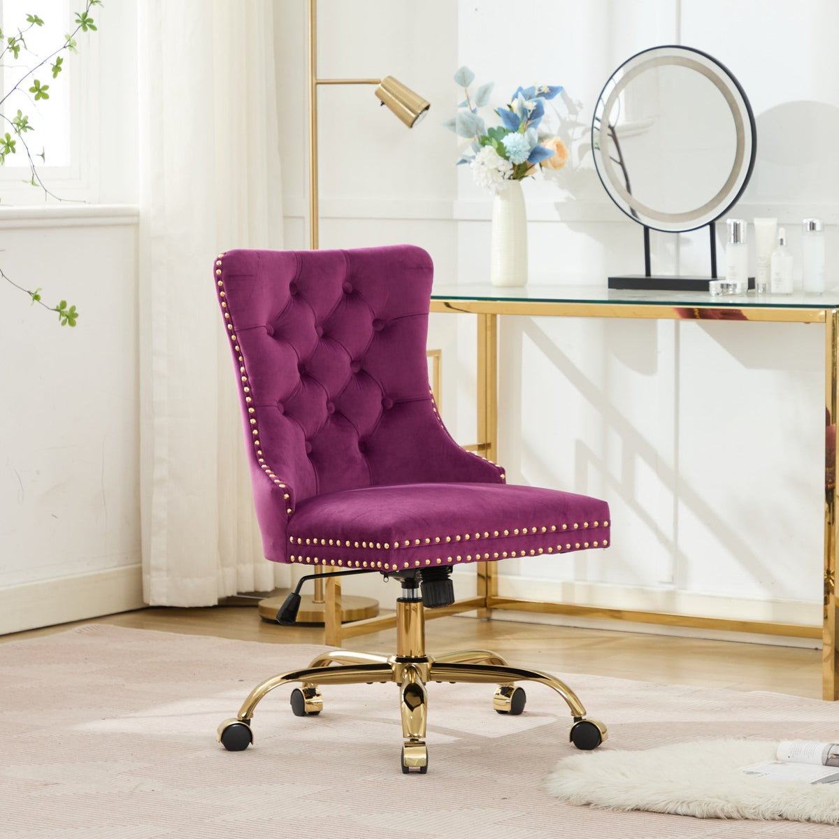 A&A Furniture Modern Velvet Upholstered Office Chair - Purple