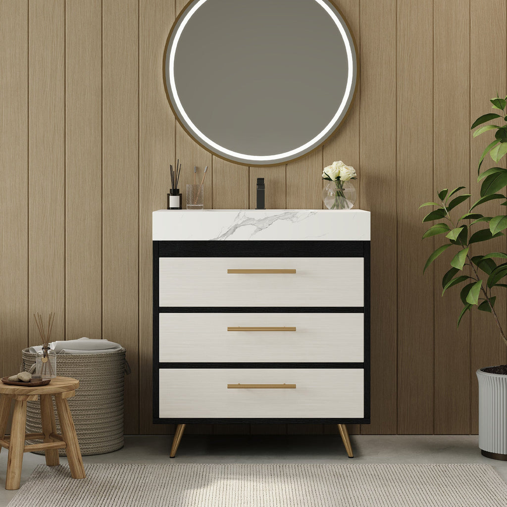 Modern Free-Standing Bathroom Vanity with Ceramic Vessel Sink