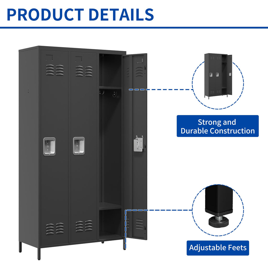 3 Door 72"H Metal Lockers With Lock for Employees