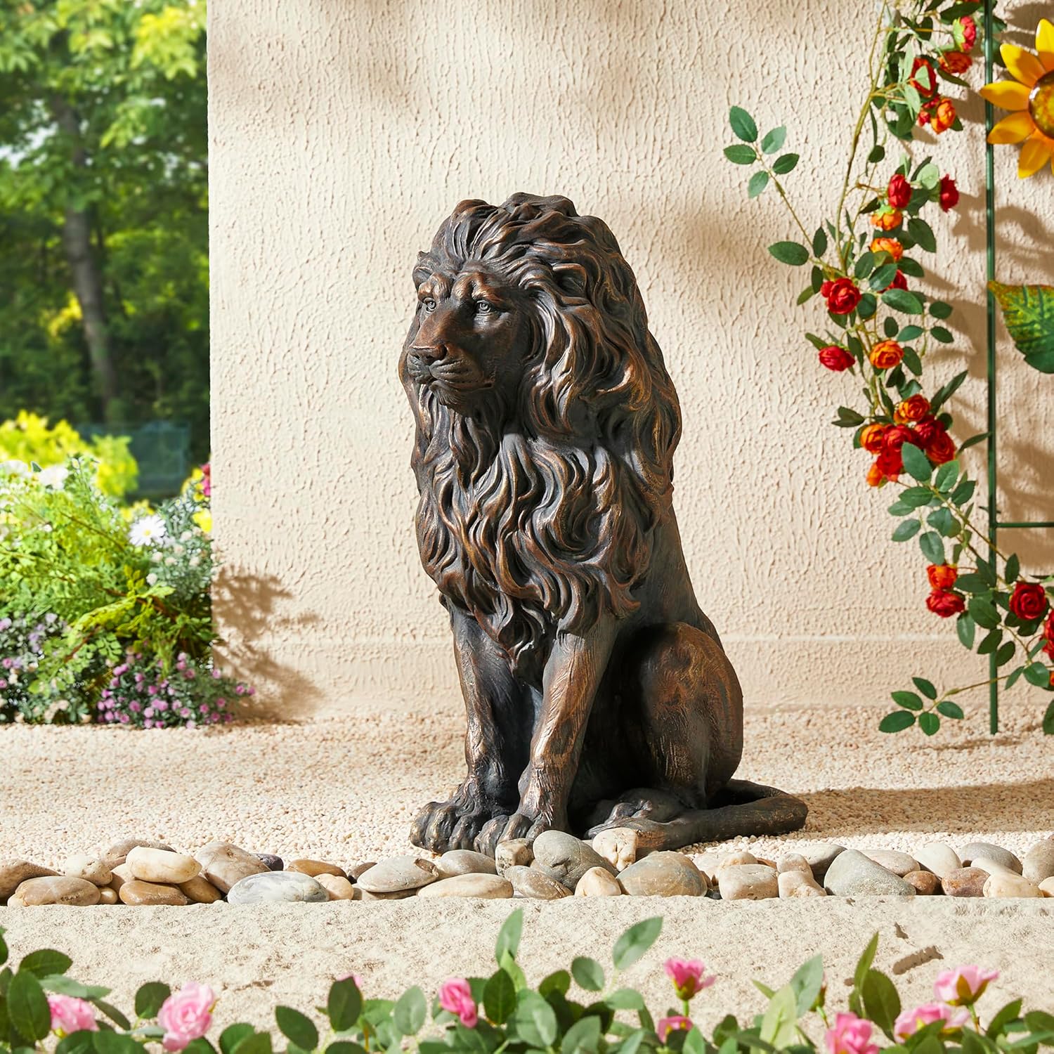 20.5" Lion Statue - Resin Outdoor Guardian Sculpture