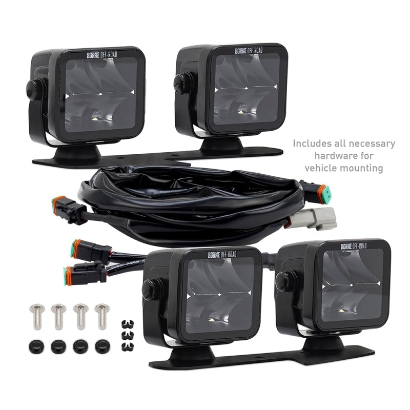 Borne Off-Road 21+ Bronco Light Pods 4pc Ditch 3x3 Flood Upfit BNLT-BR-21-DT4FU