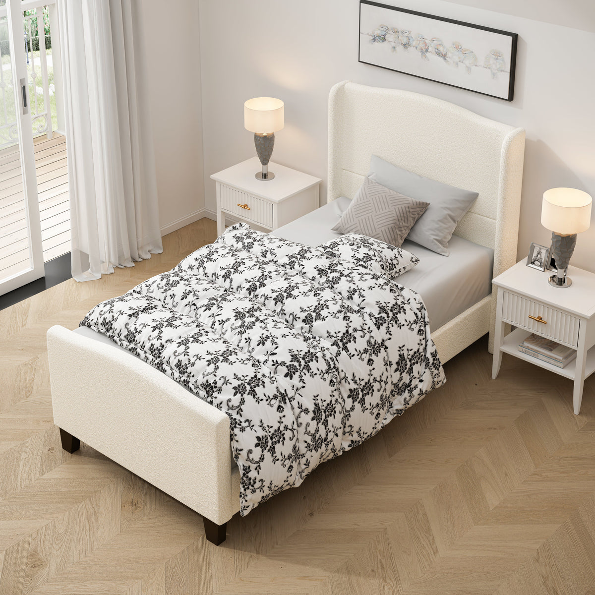 Twin Size Bed Frame with Upholstered Headboard