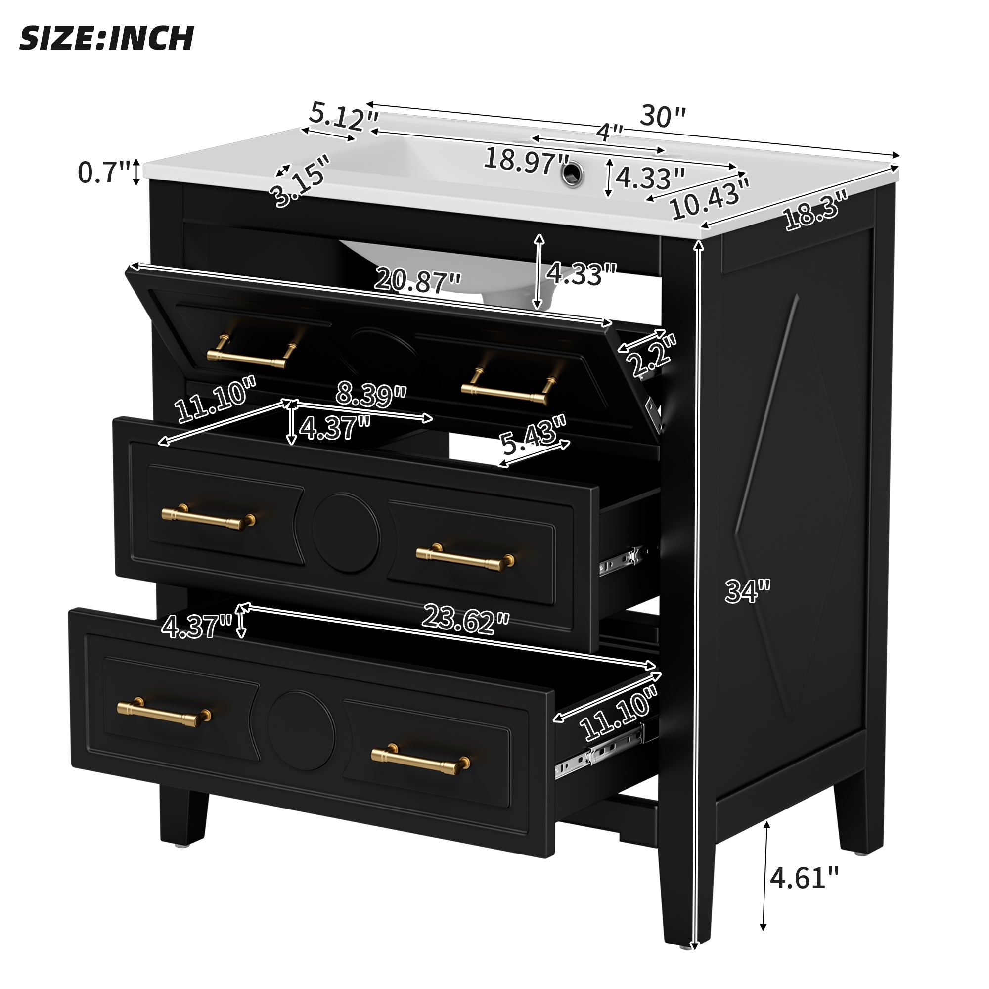 30" Bathroom Vanity with Ceramic Sink Combo