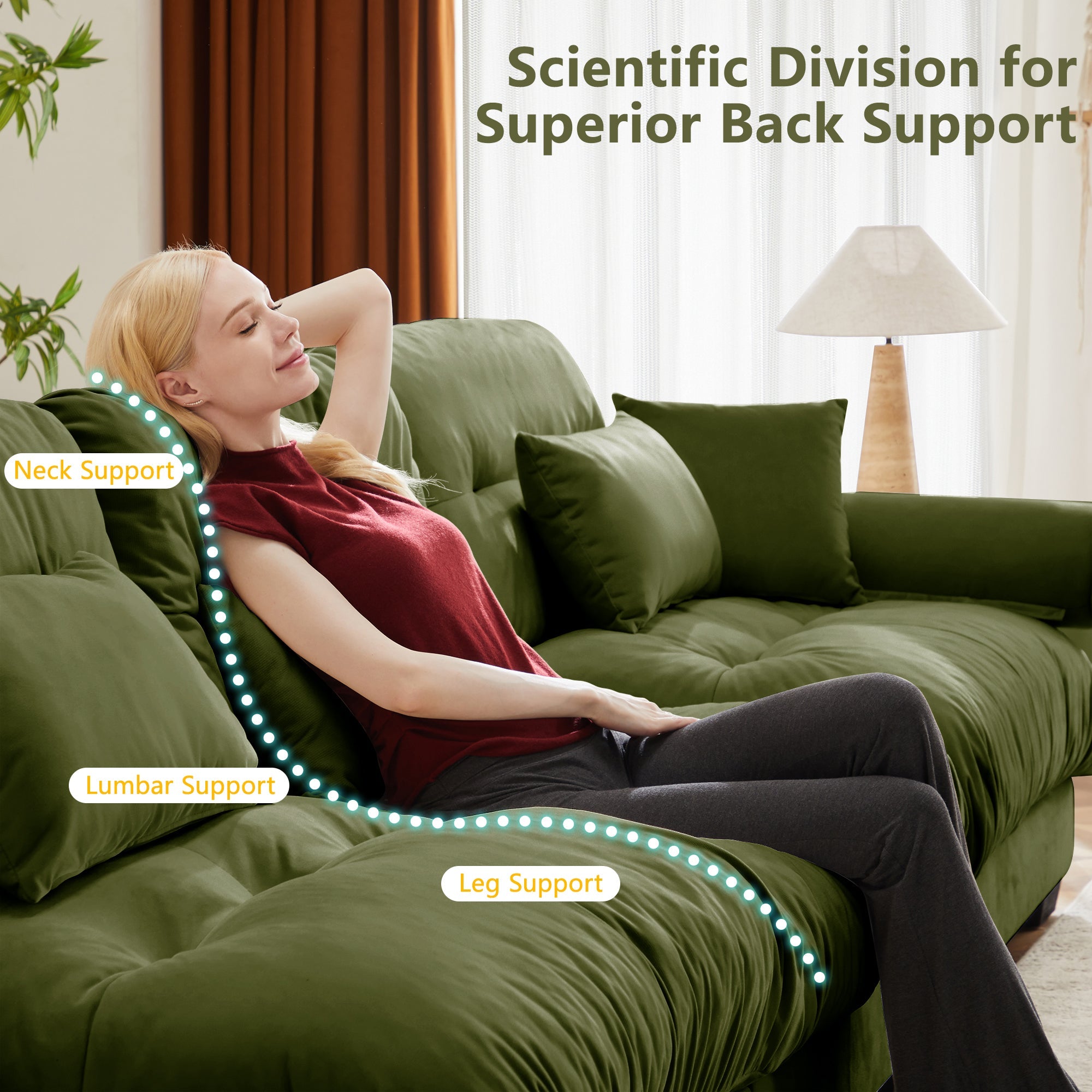 Large Size Modern Two-Seater Sofa with Bolstered Armrests