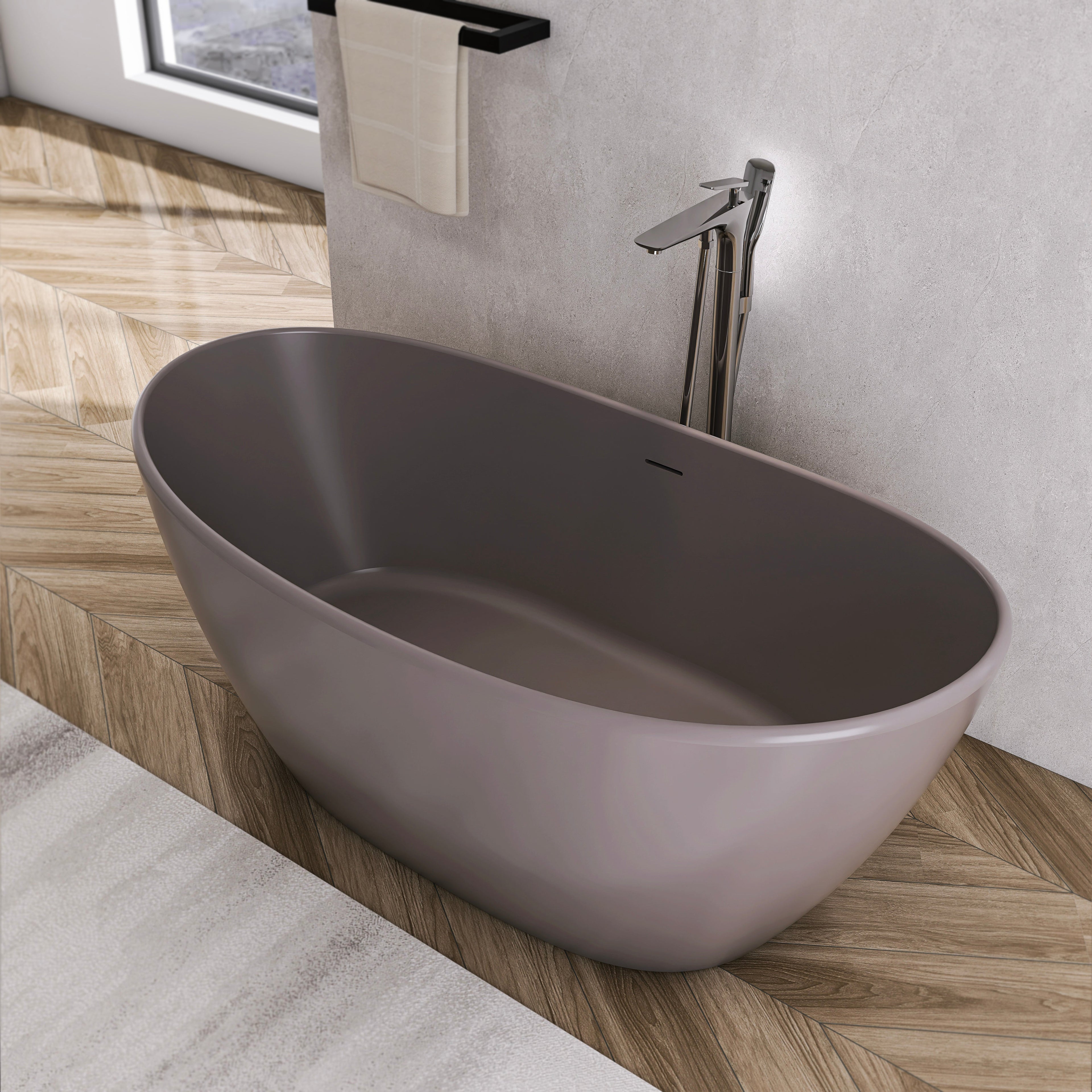 61 Inch Freestanding Solid Surface Soaking Bathtub