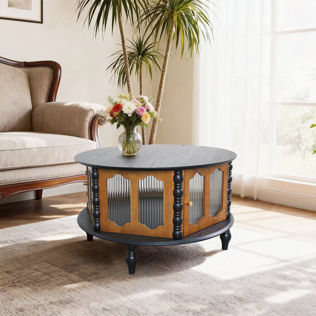 31.5" Round Wooden Coffee Table With Storage