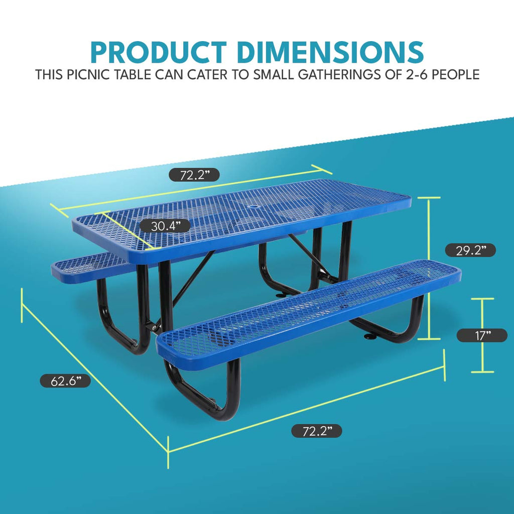 6 Ft. Rectangular Outdoor Picnic Table with Umbrella Pole