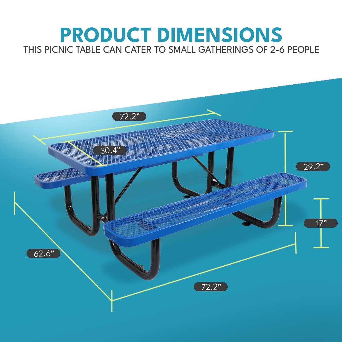 6 Ft. Rectangular Outdoor Picnic Table with Umbrella Pole
