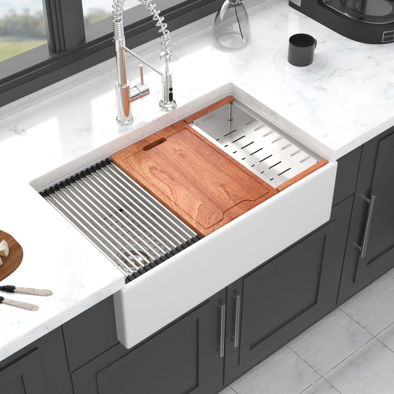 White Farmhouse Sink Workstation