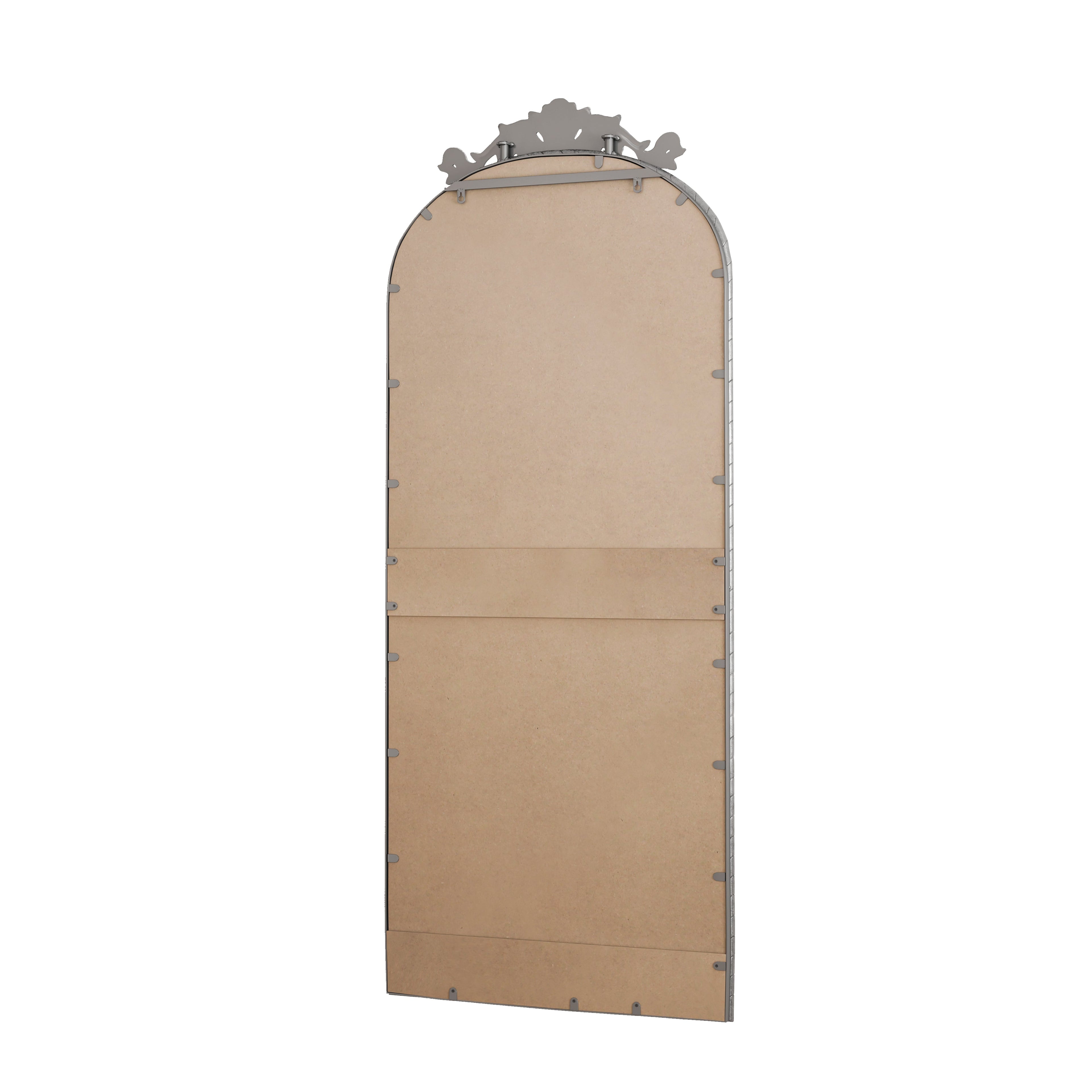 58" x 24" Arched Full Body Mirror with Vintage Ornate Carved Applique