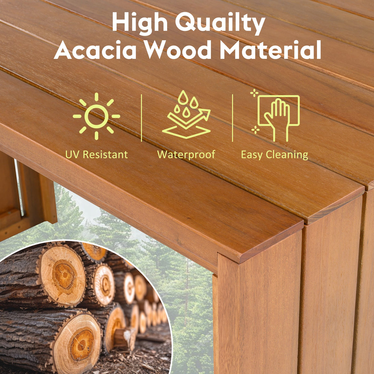 5 Piece Outdoor Bar Set, Patio Acacia Wood Bar Height Table & Stools