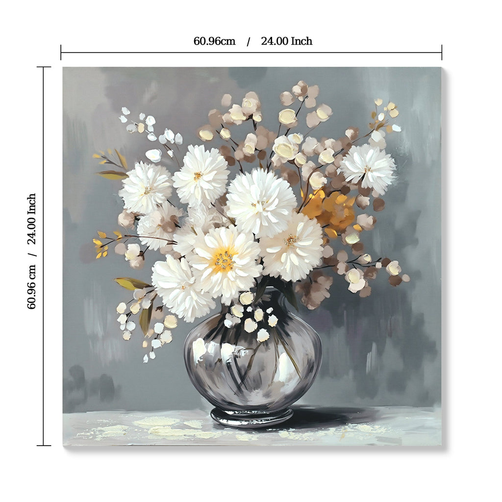White Chrysanthemum Glass Vase Canvas Wall Art