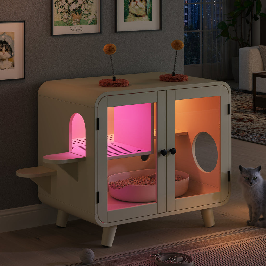 Cat Hidden Litter Box Enclosure with RGB LED Light