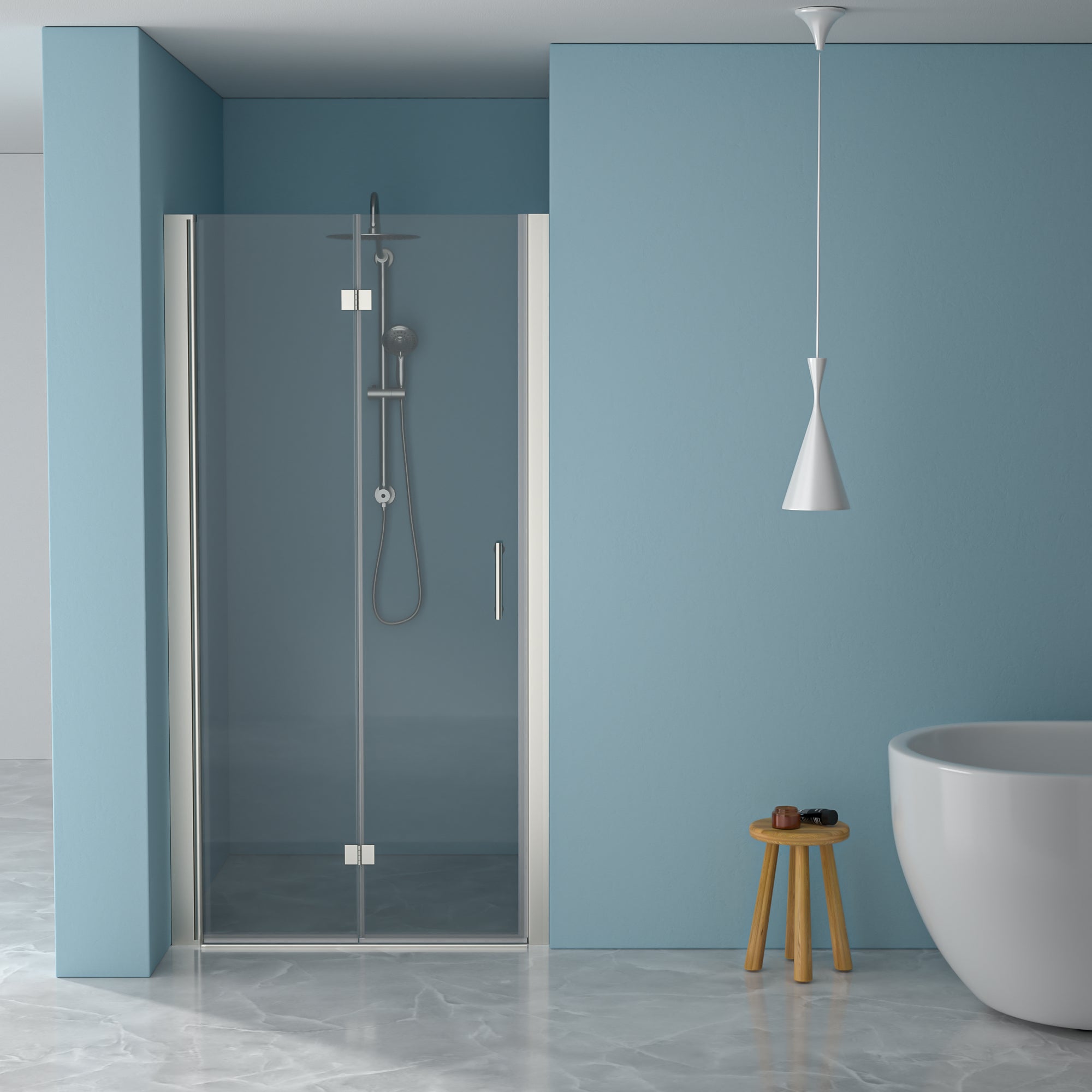 Fold Frameless Shower Door with Tempered Glass