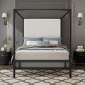 Modern Canopy Bed with Velvet Upholstered Headboard