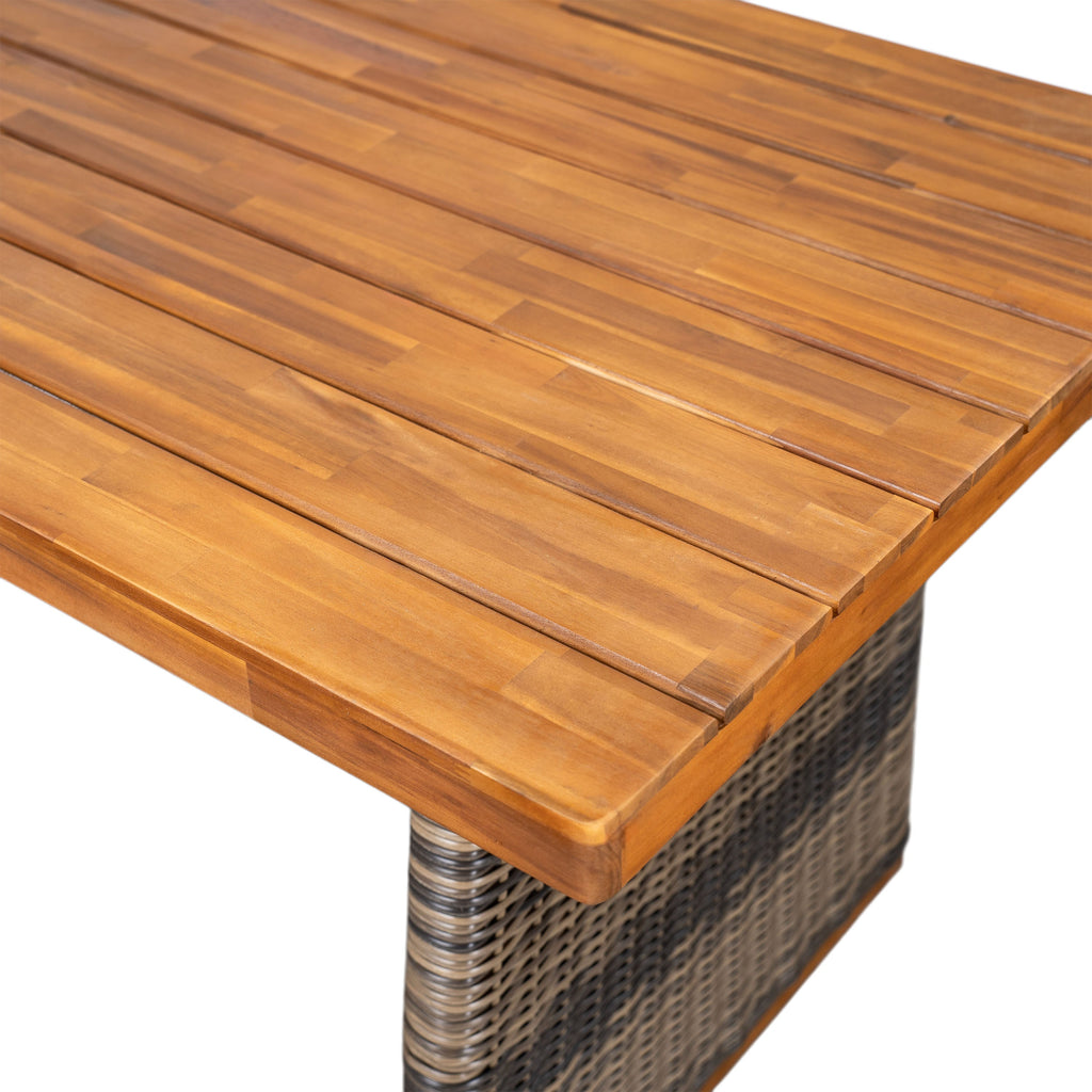 Outdoor Acacia Wood Dining Table Set With 1 Table And 1 Bench