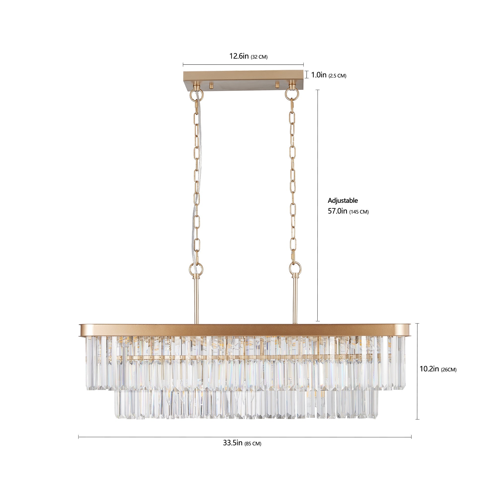 Rectangular Crystal Chandelier Adjustable